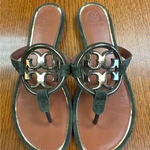 Tory Burch Green Suede Miller Sandals